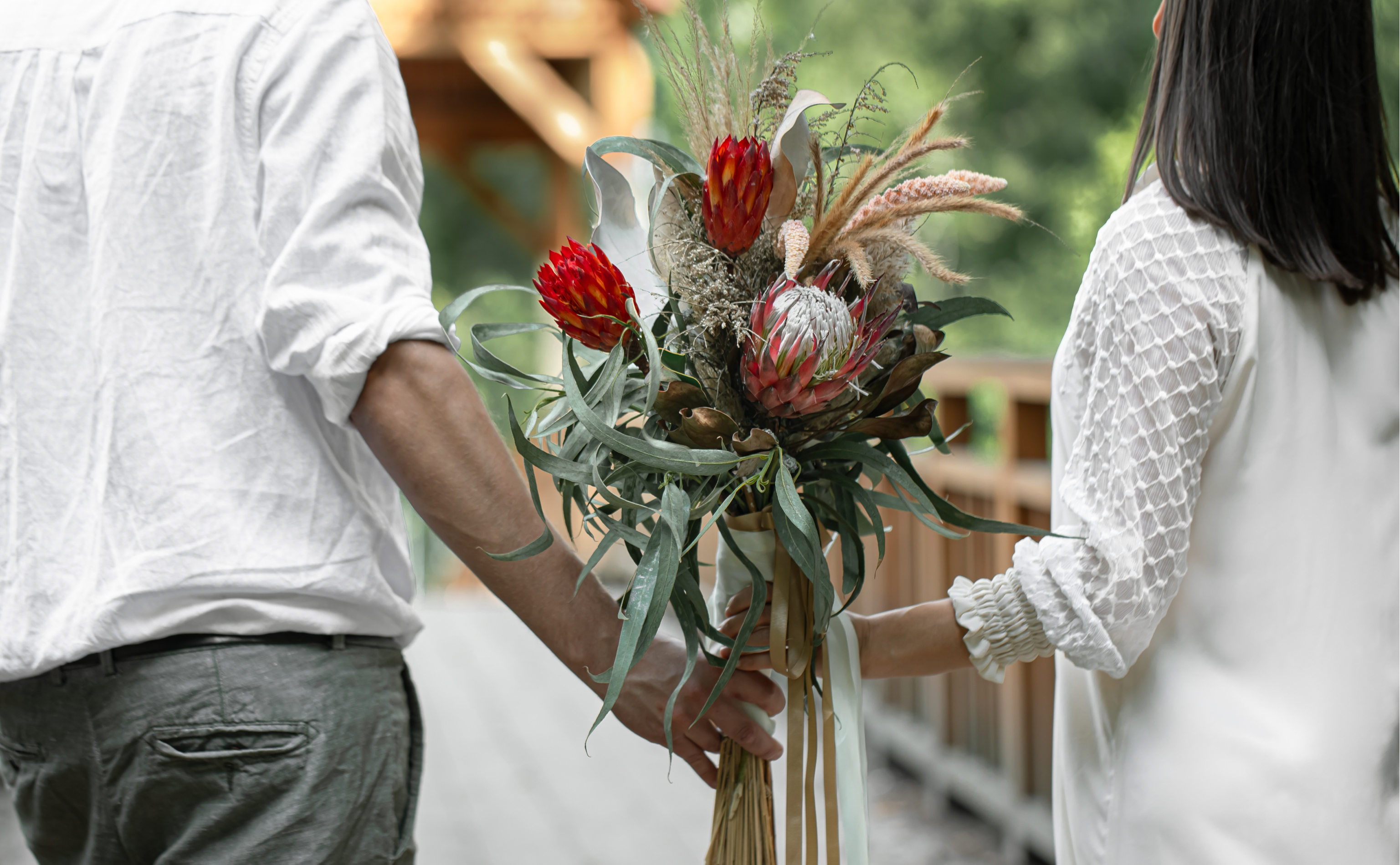 bridal bouquet with proteas